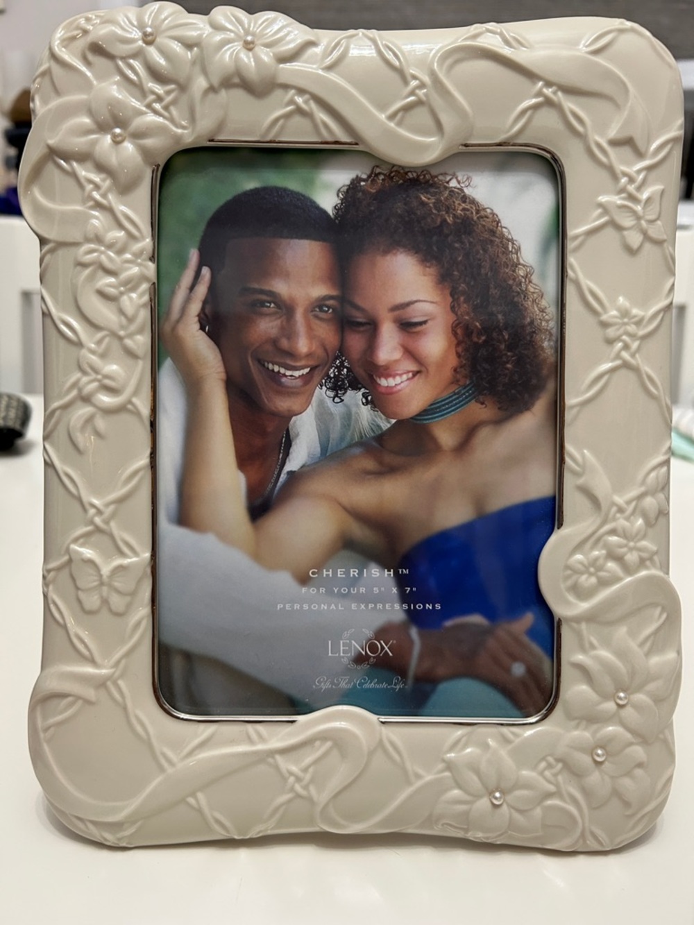 Lenox Cream Floral Ceramic Picture Frame